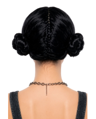 PARRUCCA NERA CON DUE CHIGNON IN VALIGETTA