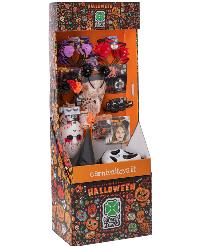 Halloween-Accessoires (108 Stück),in Aussteller , ca. 190 cm hoch, 60 cm breit, 35 cm tief.