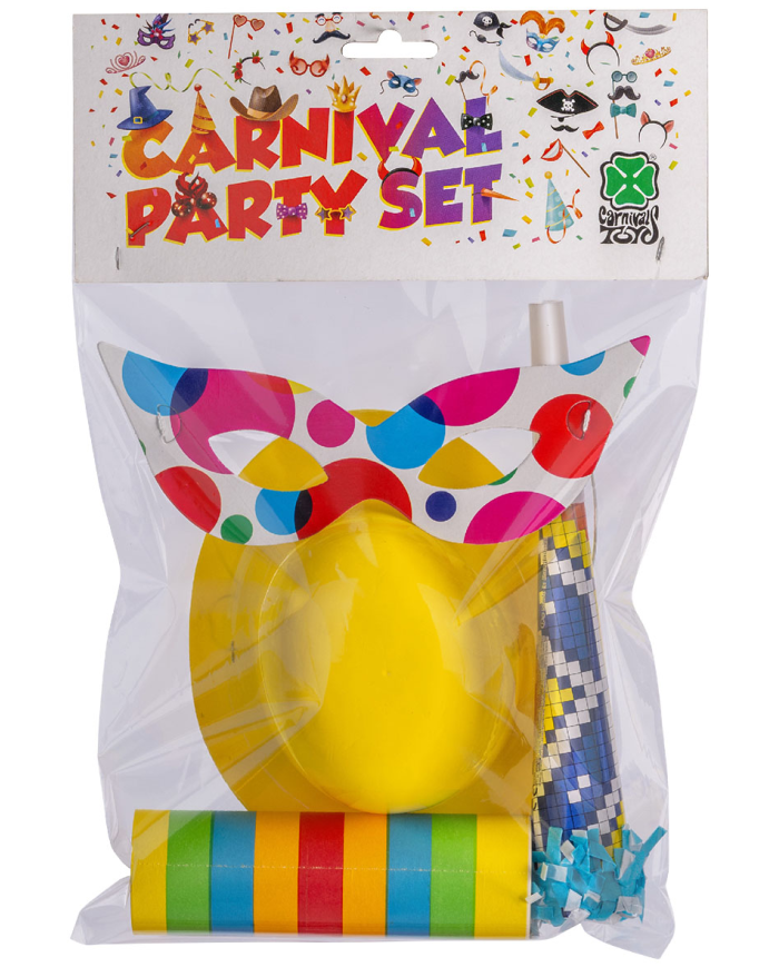 Partyset (1 Hütchen, 1 Domino-Augenmaske, 1 Luftschlange, 1 Trompete)