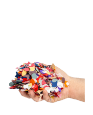 Confettis multi-couleurs, 150 g environ, diamètre 2 cm environ dans une pochette