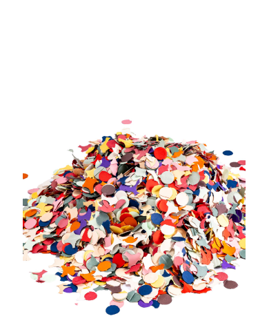Confettis multi-couleurs, 150 g environ, diamètre 2 cm environ dans une pochette