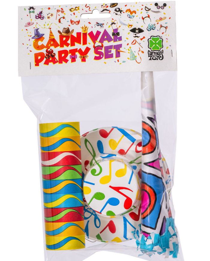 Partyset (1 Hütchen, 1 Trompete, 1 Luftschlange) in Beutel mit