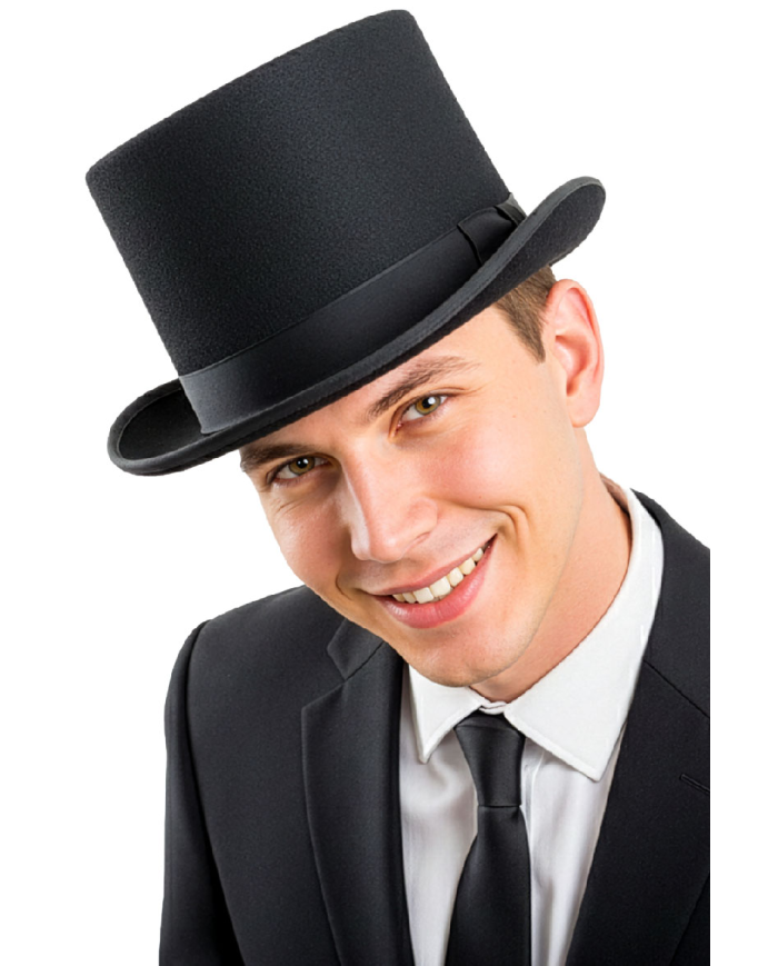 Black Top Hat In Woollen Felt Cm. 13 (Size 59)