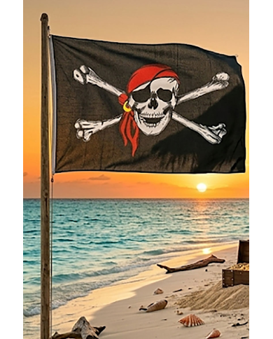 Drapeau pirate, 30x45 cm environ avec hampe, hauteur 60 cm environ