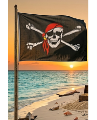 Drapeau pirate, 30x45 cm environ avec hampe, hauteur 60 cm environ