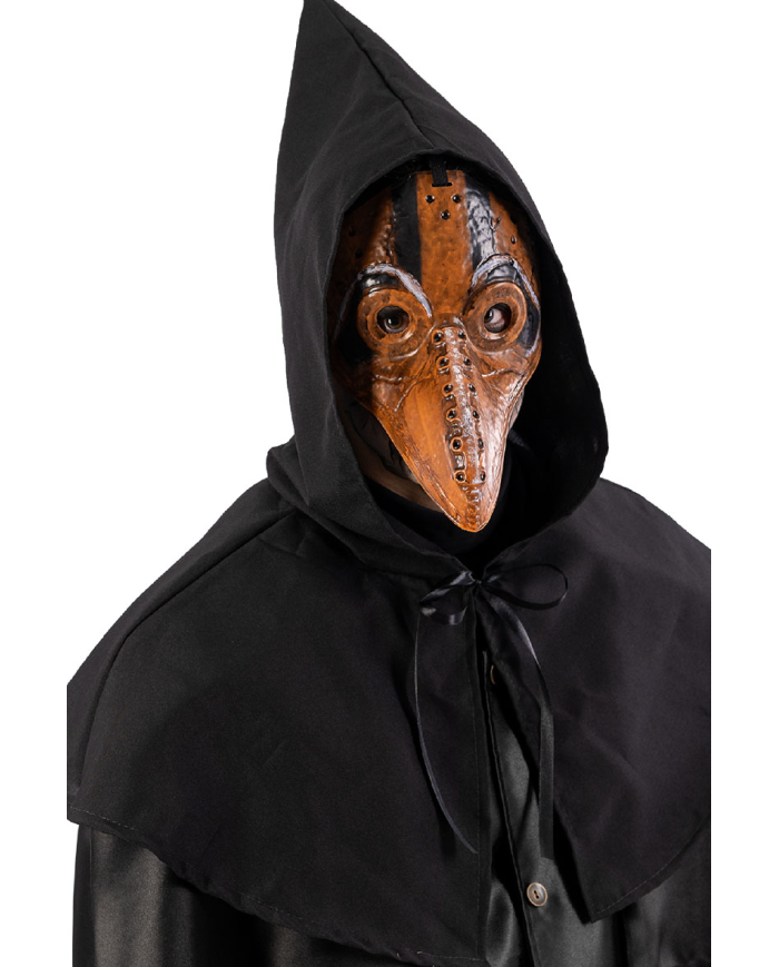 Conjunto cuervo de terror (máscara de plástico y capa con capucha) sobre cartoncillo