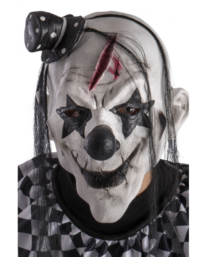 Horror clown latex mask w/hat hair w/header