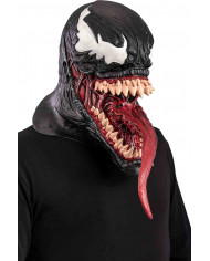 Horror mask made of black latex with white eyes, mouth wide