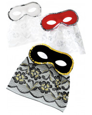Flocked Eyemask With Tinsel Lace Bautta And Paillettes, Assorted