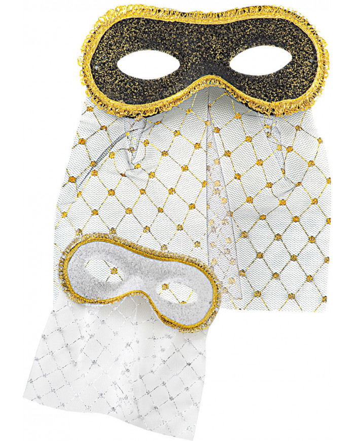 Decorated Glitter Flocked Eyemask W/Bautta, Assorted Colors