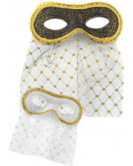 Decorated Glitter Flocked Eyemask W/Bautta, Assorted Colors