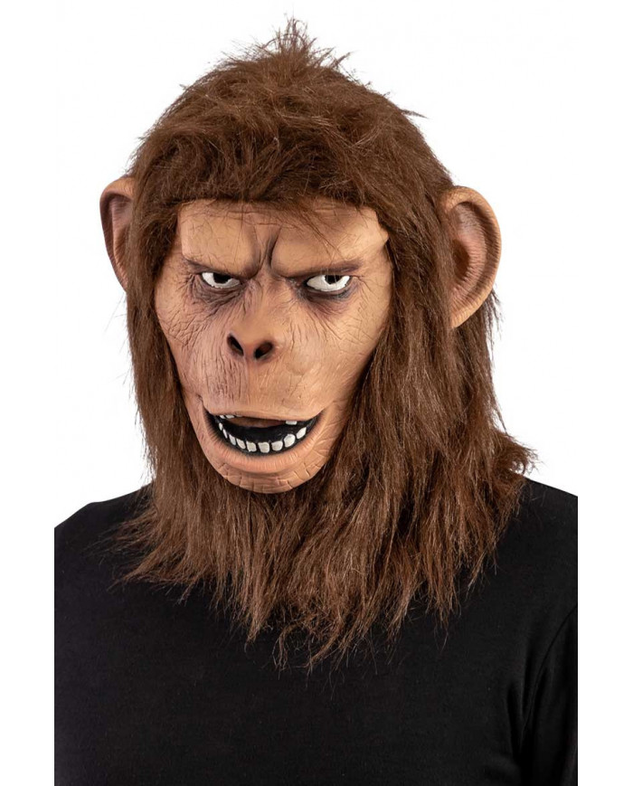 Cuota casamentero jefe Máscara mono de látex con pelo marrón con solapa de cartón