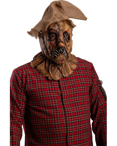 Latex scarecrow mask with jute canvas hat, ideal for horror and