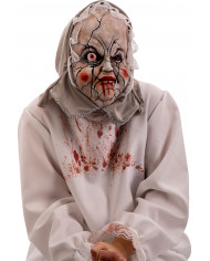 Latex baby mask with fabric hood to complete a thrilling