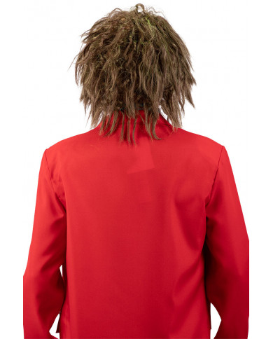 Latex mask with hair depicting a disfigured Joker, character