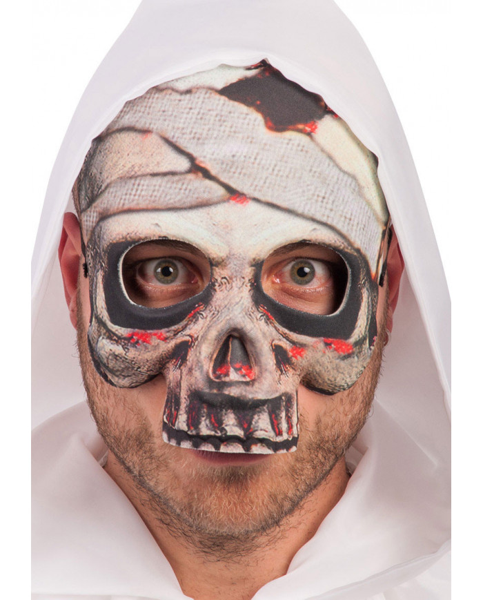 Maschera mezzo viso, adulto, rappresenta un teschio con bende Maschera mezzo viso, adulto, rappresenta un teschio con bende