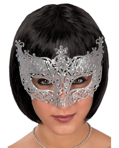 Masque en plastique avec poudre de paillettes argentées dans une Masque en plastique avec poudre de paillettes argentées dans une