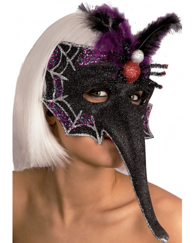 Purple/Black Mask W/Long Nose And Decorations In Pb
