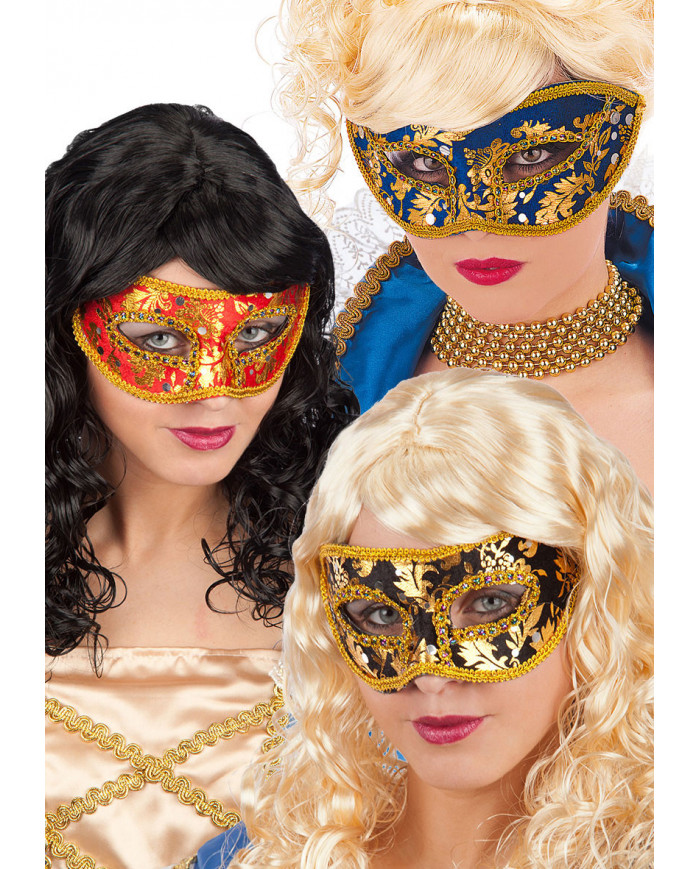 Maschera in plastica con decorazioni oro colori assortiti su