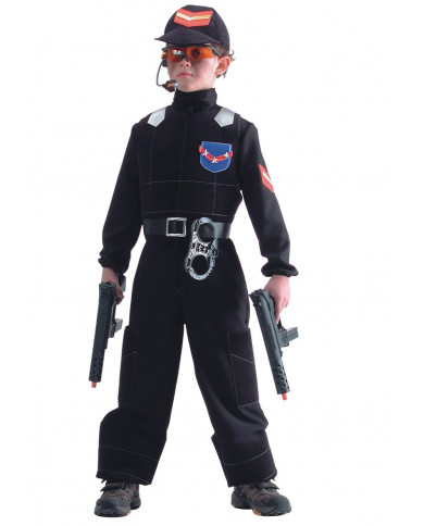 Task-force costume for kid with bodysuit, coat, leather belt