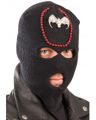 Passamontagna in tessuto nero decorato con perline rosse e