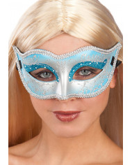 Kunststoffmaske himmelblau dekoriert mit Glitter in Beutel mit