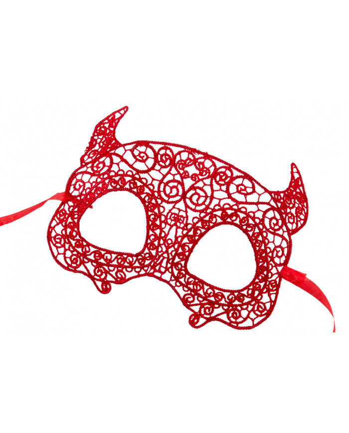 Chinless mask in macram?ö red fabric, for refined taste devils.