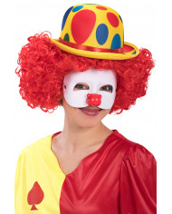 Chinless mask in white fabric with soft plastic red nose for a