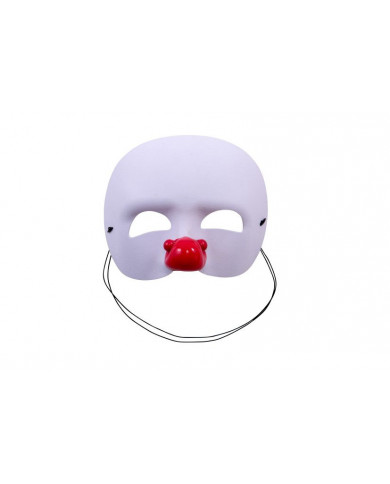 Chinless mask in white fabric with soft plastic red nose for a