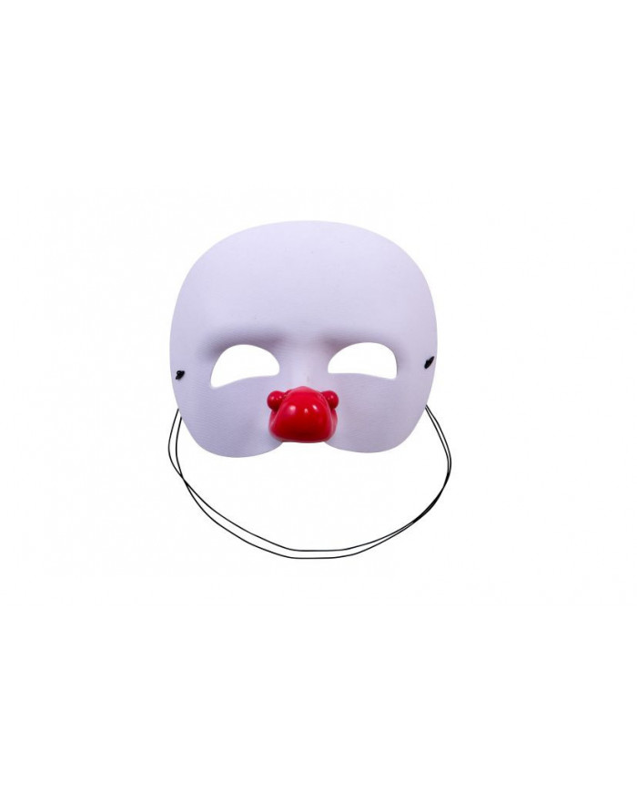 Chinless mask in white fabric with soft plastic red nose for a