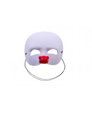 Chinless mask in white fabric with soft plastic red nose for a