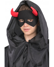 Chinless mask in black fabric with soft plastic red horns to
