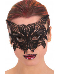 Chinless mask in black macrame' fabric shaped like a cat's