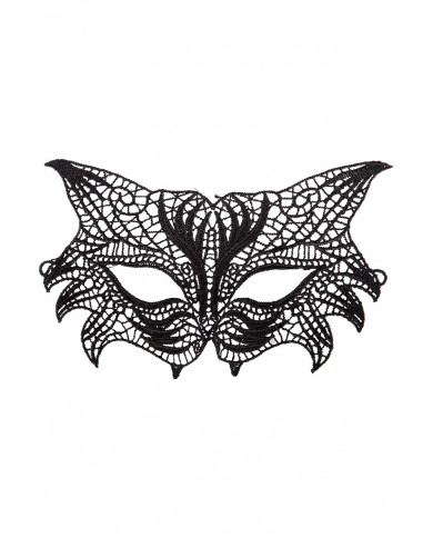 Chinless mask in black macrame' fabric shaped like a cat's Chinless mask in black macrame' fabric shaped like a cat's