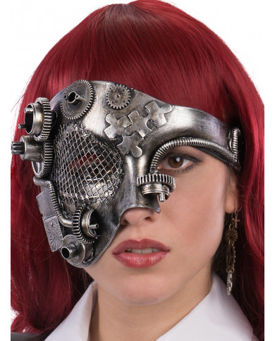 Steampunk silver chinless mask in plastic that represents the Steampunk silver chinless mask in plastic that represents the