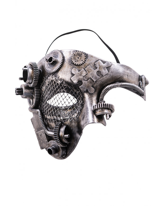 Steampunk silver chinless mask in plastic that represents the Steampunk silver chinless mask in plastic that represents the