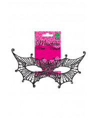 Maschera adulto, realizzata in tessuto macrame' nero a forma di Maschera adulto, realizzata in tessuto macrame' nero a forma di