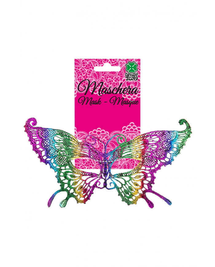 Chinless mask in multicolored macrame' fabric in the shape of a