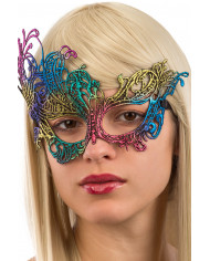 Chinless mask in multicolored macrame' fabric, to complete a Chinless mask in multicolored macrame' fabric, to complete a