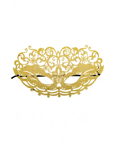 Chinless mask in fabric covered with golden glitter, with Chinless mask in fabric covered with golden glitter, with