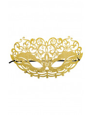 Chinless mask in fabric covered with golden glitter, with