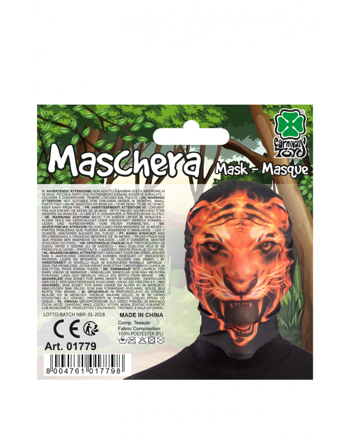 Maschera intera da tigre in tessuto elasticizzato traspirante