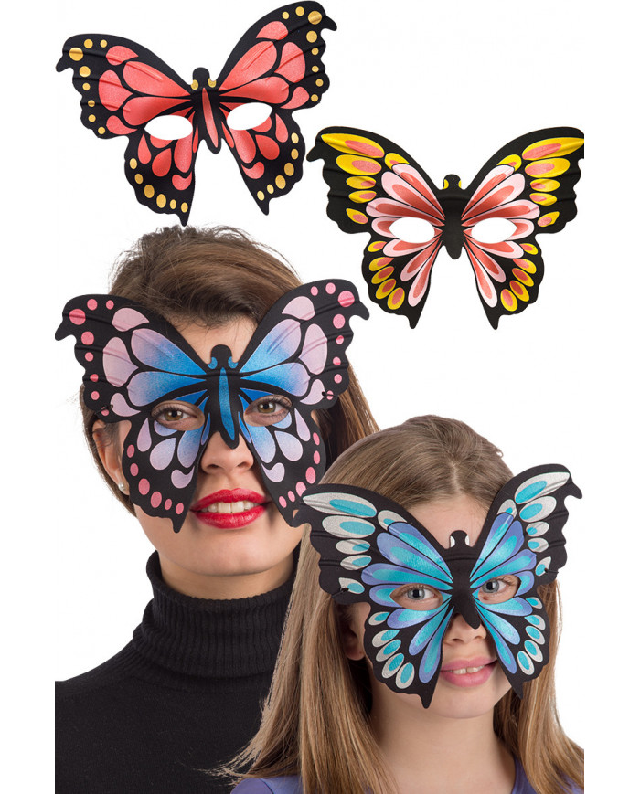 Chinless butterfly masks in fabric in assorted colors. For a Chinless butterfly masks in fabric in assorted colors. For a