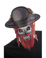 Fabric mask with the look of a skull with beard and hat. Light