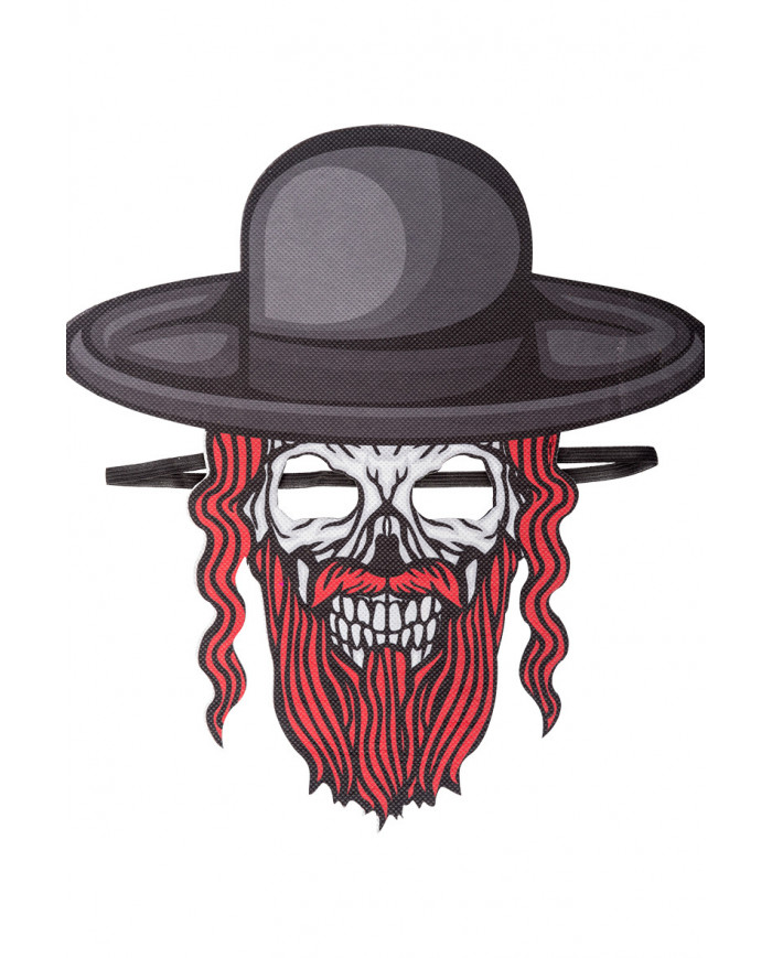 Fabric mask with the look of a skull with beard and hat. Light