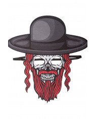 Fabric mask with the look of a skull with beard and hat. Light