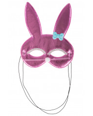 Chinless bunny mask in pink metallic fabric, decorated with Chinless bunny mask in pink metallic fabric, decorated with