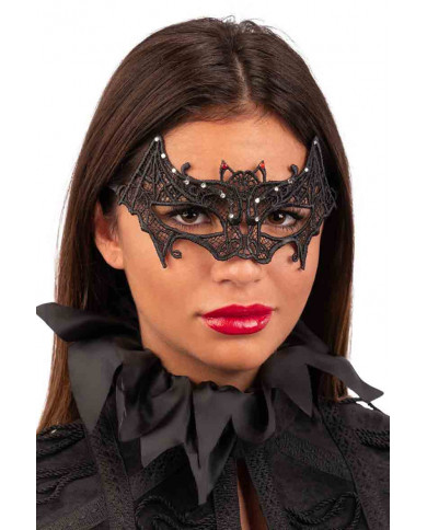 Black bat-shaped mask, made of macram? fabric and decorated Black bat-shaped mask, made of macram? fabric and decorated