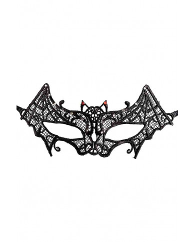 Black bat-shaped mask, made of macram? fabric and decorated Black bat-shaped mask, made of macram? fabric and decorated