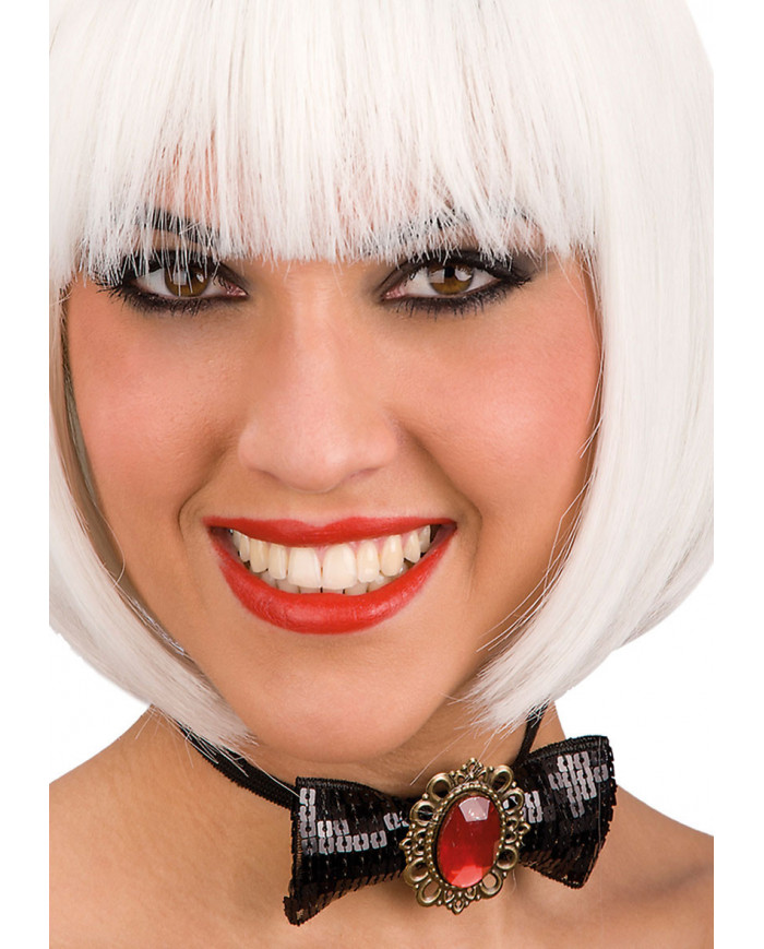 Papillon in paillettes nere con gemma rossa centrale Papillon in paillettes nere con gemma rossa centrale